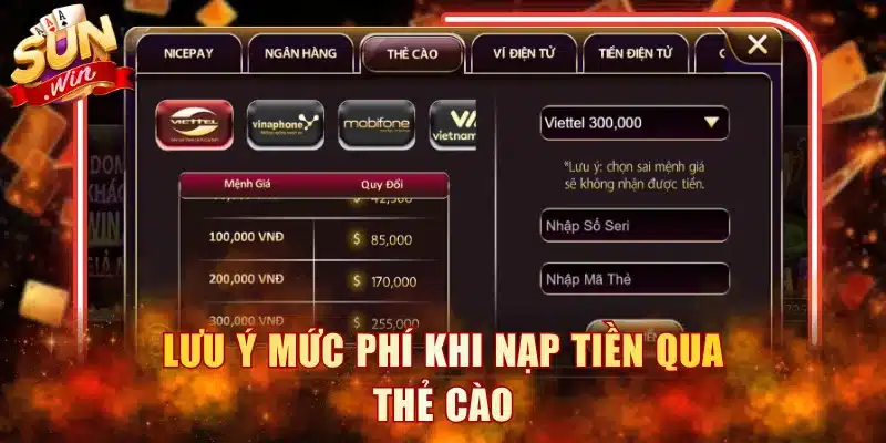 Lưu ý mức phí khi nạp tiền qua thẻ cào